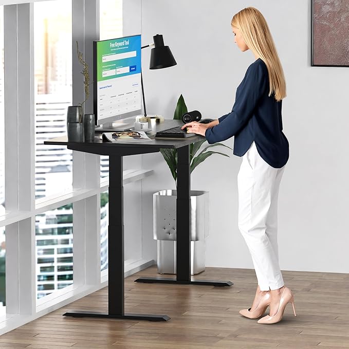 RISE UP dual motor electric standing desk 60x30 black bamboo desktop premium ergonomic adjustable height sit stand up home office computer desk table motorized powered modern furniture small standup