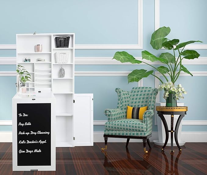Utopia Alley Collapsible Fold Down Desk Table | Computer Desk with Large Storage Cabinet &amp Bottom Shelves Stylish Furniture for Home Office Crafting and More (White)