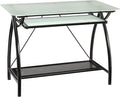 OSP Designs OSP Designs Newport Computer Desk with Frosted Tempered Glass Top Pullout Keyboard Tray and Black Powder Coated Steel Frame