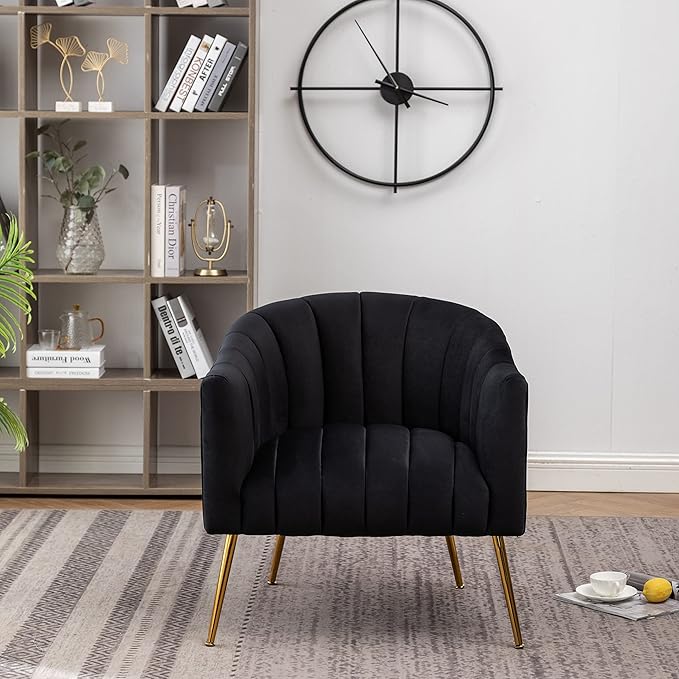 Modern Velvet Tub Chair Armchairs Barrel Accent Dinning Chair with Gold Plated Metal LegsThick Soft Padded Seat for Living Room