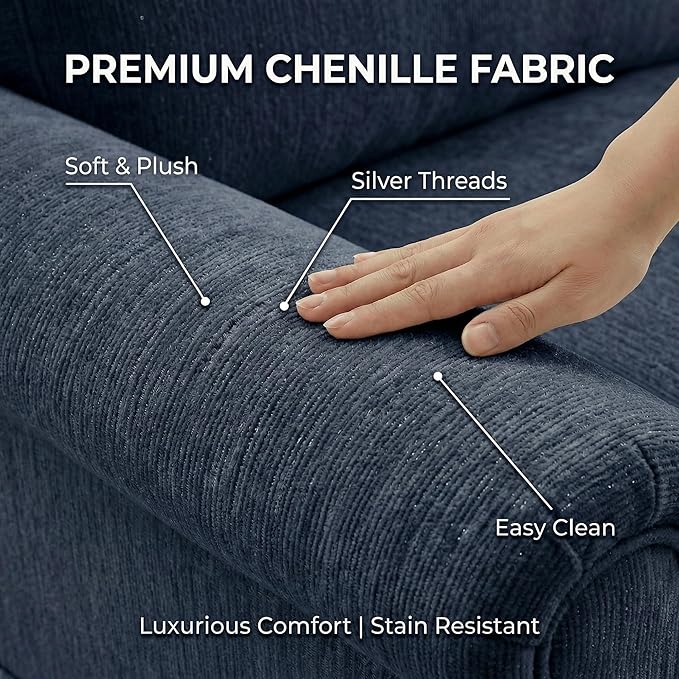 Casaphoria Mid-Century Modern Oversized Loveseat Sofa 2-Seater Chenille Couch with Removable Ruffle Skirt Flared Arms Spindle Legs &amp Throw Pillow for Living Room Apartment