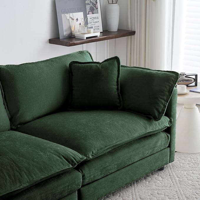 Deep Seat Cloud Loveseat Sofa Sectional Couch with Movable Ottoman 2 Seater Oversized L Shaped Corner Sofa Couches Comfy Chenille Love Seat for Living Room Bedroom Apartment Office
