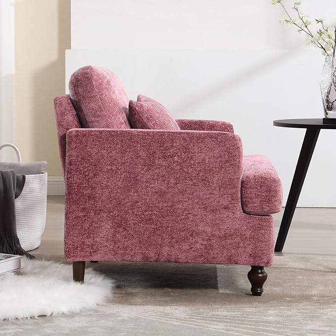 Chenille Sofas Couch for Living Room 29.5’’ Mid Century Modern Single Sofa Chair Small Cloud Couch with Deep Seats Comfy Accent Armchair for Living Room Apartment Bedroom Wine Red