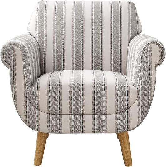 VANOMi Mid-Century Accent Chair with Stripe Pattern Modern Linen Fabric Armchair with Wood Legs Club Chair for Living Room Comfy Upholstered Side Chairs for Bedroom Reading Small Place (Grey)