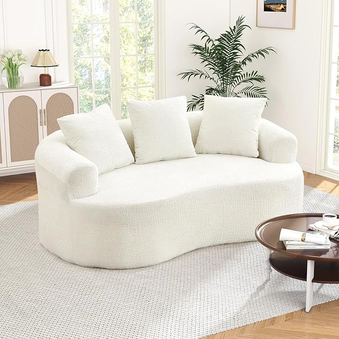 60 Curved Sectional Sofa for Small Spaces - Plush Chenille Modern Cloud Loveseat with Pocket Springs &amp Memory Foam Boneless Floor Couch for Living Room 27.6 Extra Deep Seat No Assembly (Beige