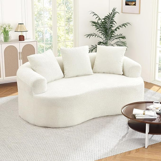 60 Curved Sectional Sofa for Small Spaces - Plush Chenille Modern Cloud Loveseat with Pocket Springs &amp Memory Foam Boneless Floor Couch for Living Room 27.6 Extra Deep Seat No Assembly (Beige
