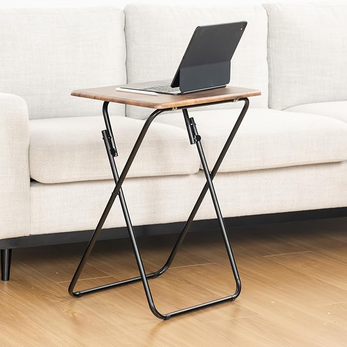 Homy Casa Tv Tray Set of 2 Folding Notebook Desk No Assembly Required Desks Saves Spaces for Small Rooms X-Shaped Metal Frame Laptop Tables Sofa Side Table for Living Bedroom Study Vintage 2PCS