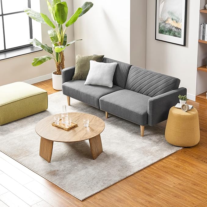 mopio 76.4 Futon Sofa Bed Couch Loveseat Sleeper Sofa Mid Century Modern Futon Couch Sofa Cama Couches for Living Room (Dark Gray Fabric)
