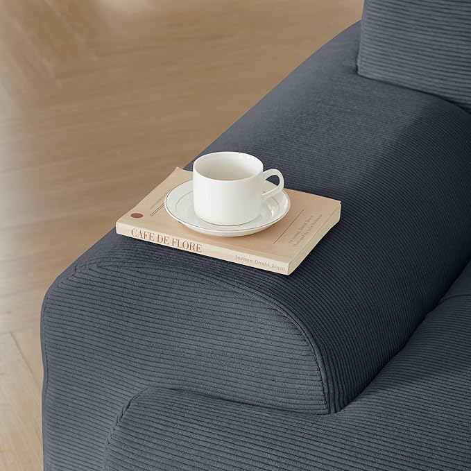 113 Cloud Compressed Modular Sectional Sofa Boneless Couch for Living Room Modern Corduroy Upholstered L-Shaped Corner Couch with Reversible Ottoman for Apartment | Deep Seat Wider Armrest Free Co