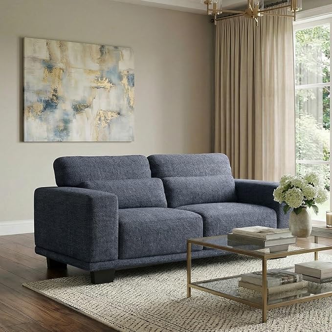 Marsail 65 Loveseat Sofa 2-Seater Couches with Wide Armrests &amp Deep Cushions Modern Linen Sofas for Living Room Comfy Upholstered Couch with Removable Washable Covers Blue