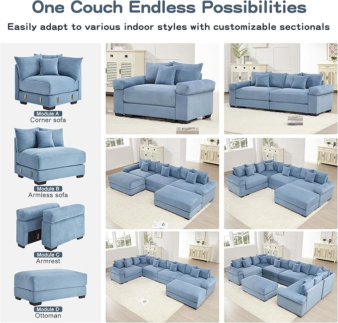54.3 Oversized Cloud Accent Chair with Ottoman Modern Plush Corduroy Upholstered Extra-Thick Armrests &amp Overstuffed Cushion &amp 3 Pillows Comfy Chaise Lounge for Living Room Bedroom Apartmen