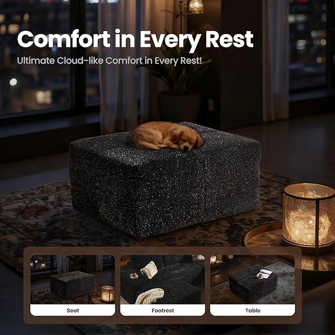 114 Cloud Sectional Couches with OttomanU Shaped Boneless Couch in A BoxDeep Seat Modular Sectional Sofa with Comfy Chaise No Assembly RequiredBlack