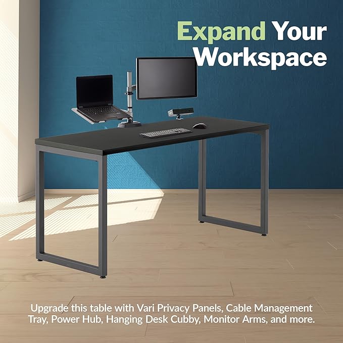Vari Table 60x24 - Modern Computer Desk with Durable Laminate Finish and Slim Legs - Ideal for Gaming Home or Office - Stand-Alone Workstation or Corner Side Table - Black