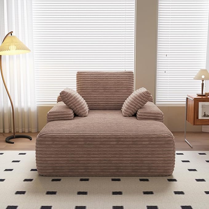 Oversized Chaise Lounge Chair Indoor 67'' Corduroy Boneless Sofa Bed Modern Upholstered Deep Seat Sleeper Couch for Living Room Movie Room Apartment Small Space No Assembly Brown