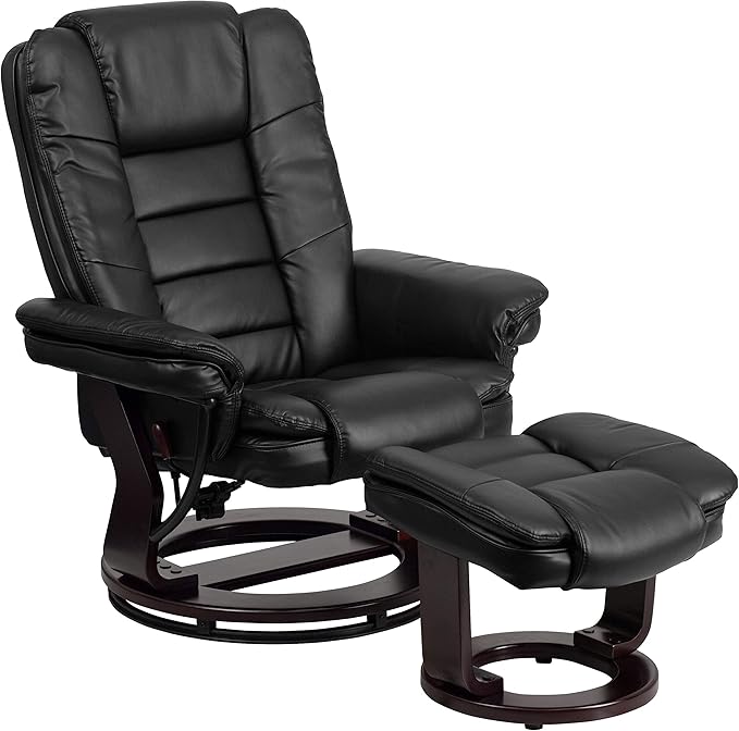 Flash Furniture Bali Contemporary Multi-Position LeatherSoft Recliner Chair with Ottoman 360-Degree Swivel Recliner Chair and Ottoman Set Black