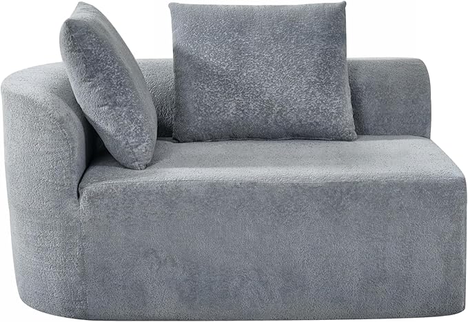 Merax 116 Curved Polyester Sectional Sofa Modern Pearl Upholstery 3 Seat Cloud Couch with Chaise Lounge &amp 4 Pillows for Living Room Light Gray