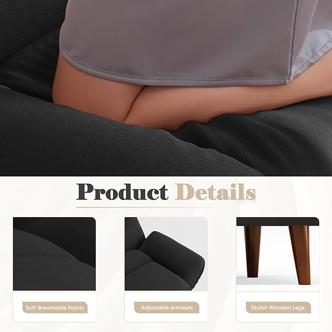 Homall Futon Sofa Bed Modern Loveseat Futon Couch with Adjustable Backrest and Armrests Sleeper Sofa Bed with Wood Frame for Living Room Office Apartment (Fabric Black)