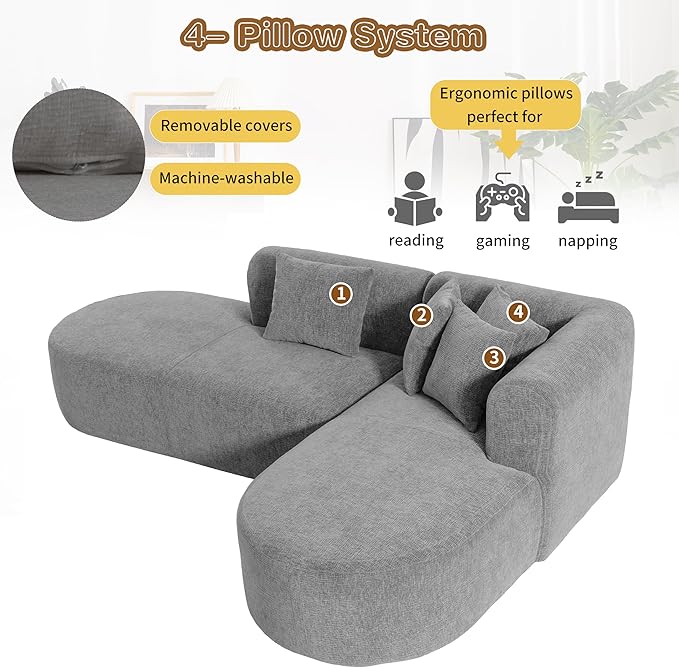 107.5 Curved Sofa for Living Room Versatile Design 4 Seater for Relaxation and Conversation Curved Seat with Wide Stitching Perfect for Living Room Bedroom Office (Grey-V02)