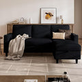 Convertible Sectional Couches for Living Room Modern Corduroy Couch Small Sofas for Small Space Apartment Office 3 Seats L Shaped Sofa with Storage Ottoman and 2 Cup Holders Black