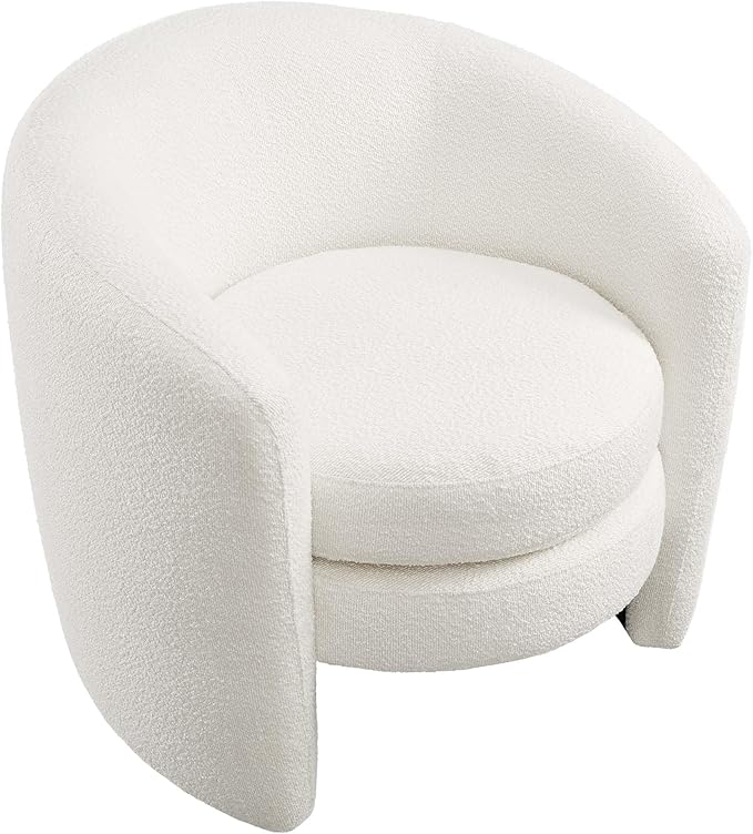 Modway Affinity Boucle Fabric Accent Chair in Cloud - Versatile Living Room Chair with Curved Back - Upholstered Bedroom Barrel Chair - Reading Armchair