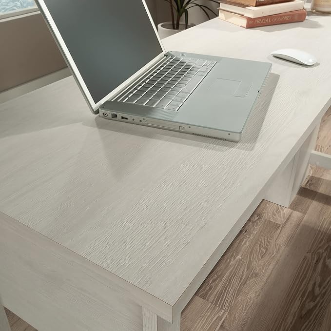 Sauder Summit Station L-Shaped Corner Home Office Desk with Drawer and Open Storage Shelf in Glacier Oak