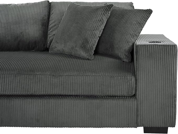 Ball &amp Cast Oversized L-Shaped Sectional Sofa with ChaiseLarge Comfy Upholstered Couch W/Thick CushionBuilt-in Cup Holders &amp Charging PortsWide &amp Thick Armrests &amp Seat Designfor Li