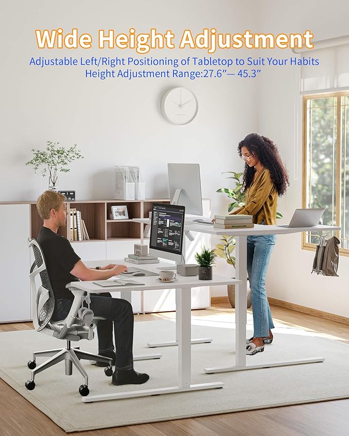YIHAYO Reversiable L-Shaped Electric Standing Desk 59 Inches Stand Up Corner Desk Sit and Stand Up for Work Office Home Ergonomic Rising Computer Table with Splice Board White