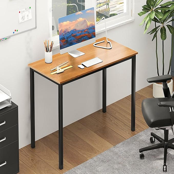 SogesGame 31.5 Inch Small Desk Computer Desk Modern Simple Gaming Desk Home Office Desks Writing Study Table Desks for Home Office Black Metal Frame Teak