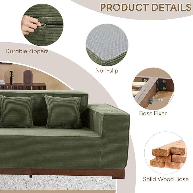 LIKIMIO 110 Inch L-Shape Sofa with LED Lights Boneless Couch with Oversized Chaise Deep Seat Built-in Holder &amp Storage Pocket Upholstered Couches for Living Room and Apartment Green