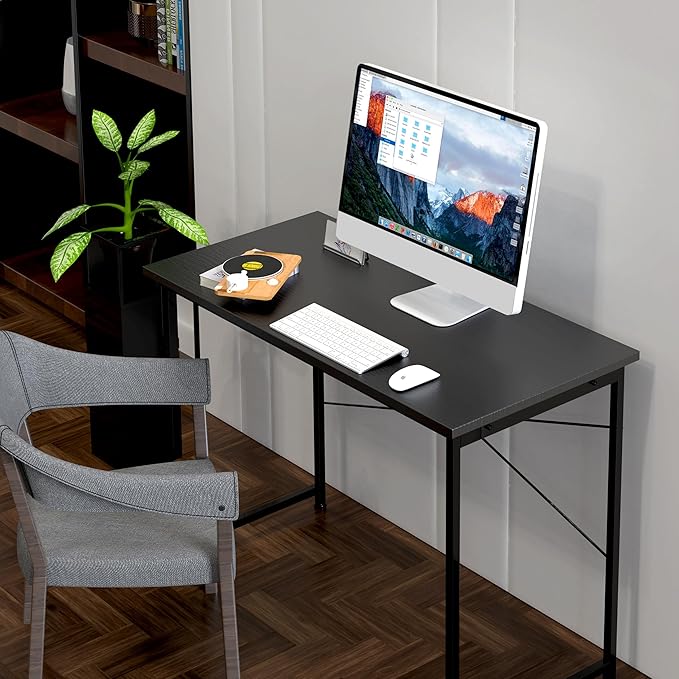 HealSmart Home Office Computer Black Small Desk Modern Simple Style PC Table with Headphone Hooks 40 Inch