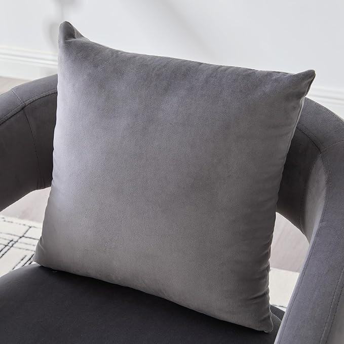 Mid Century Modern Accent Armchair - Velvet Upholstery with Removable CushionRound Arms &amp Sturdy Metal LegsComfortable Reading Chair for Living RoomBedroomApartment - Charcoal FabricBlack Leg