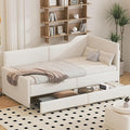 Twin Size Daybed L-Shaped Modern Corduroy Upholstered Sofa Day Bed Frame with Storage Drawers for Living Room Bedroom Guest Room No Box Spring Needed (Beige)