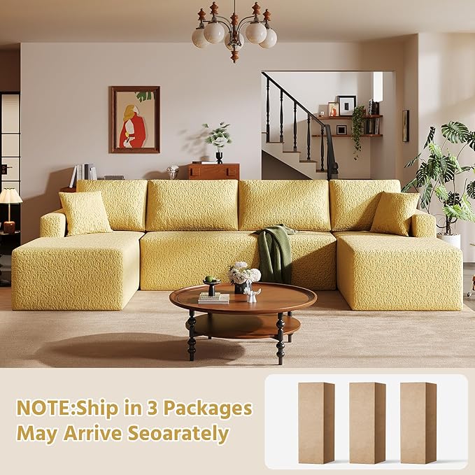 140 Modular U-Shaped Sectional Sofa 7-Seater Cloud Couch with Double Chaise Modern Sleeper SofaNo Assembly Sectional Cloud Boneless Sofa Couches for Living Room/Apartment