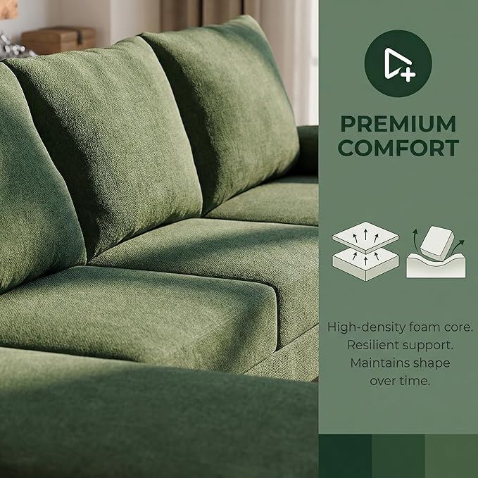 4-Seat U-Shaped Modular Sofa with Double Storage Ottoman - Space-Saving Convertible Lounge Couch for Home &amp Office Green
