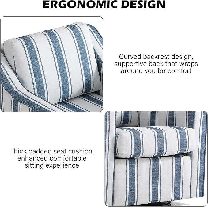 Swivel Accent Chair Modern Round Barrel Arm Chair for Living Room Bedroom Comfy Club Reading Chairs for Adults (Stripe Navy Blue Set of 2)