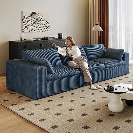 78.8 LoveSeat Cloud Sofa - Modular Sectional Couch with Modern Deep Seat: Plush Corduroy Upholstered for Living Room Bedroom Apartment &amp Small Spaces - No Assembly Required (Blue 3 Seater)