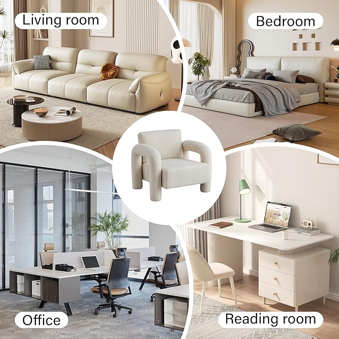 33.5 Modern Accent Chair Velvet Single Sofa for Living RoomComfy Arm Chair Leisure Armchair Single Sofa Chair with Curved Arm for Living Room ApartmentBedroomBeige