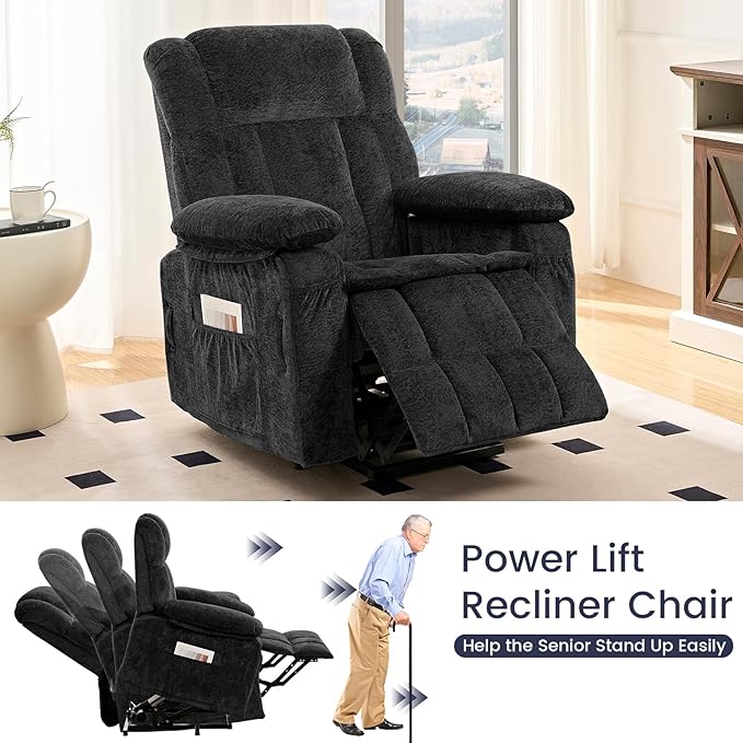 ijuicy Dual Motor Recliner ChairElectric Lift Reclining Lounge Chair with Lumbar Heating and Vibrating Massage for SeniorsAdjustable Reclining Electric Massage ChairBlack