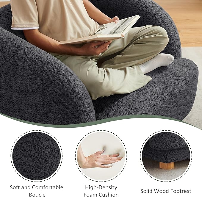 VANOMi Oversized Living Room Chair Modern Comfy Accent Barrel Chairs Single Sofa Chair with Wood Legs Upholstered Armchair for Bedroom Office Waiting Room (Dark Gray)