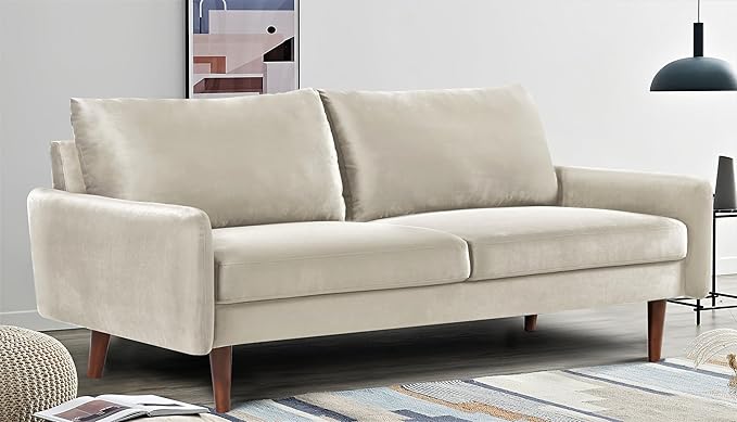 Kent Velvet Sofa for Modern Living Rooms and Compact Spaces Comfy 3 Seater Couch Studio Apartment Furniture with Sleek Design Ivory