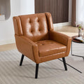 Modern Soft Leather Material Ergonomics Accent Chair Living Room Chair Bedroom Chair Home Chair with Black Legs for Indoor Home Light Brown PU