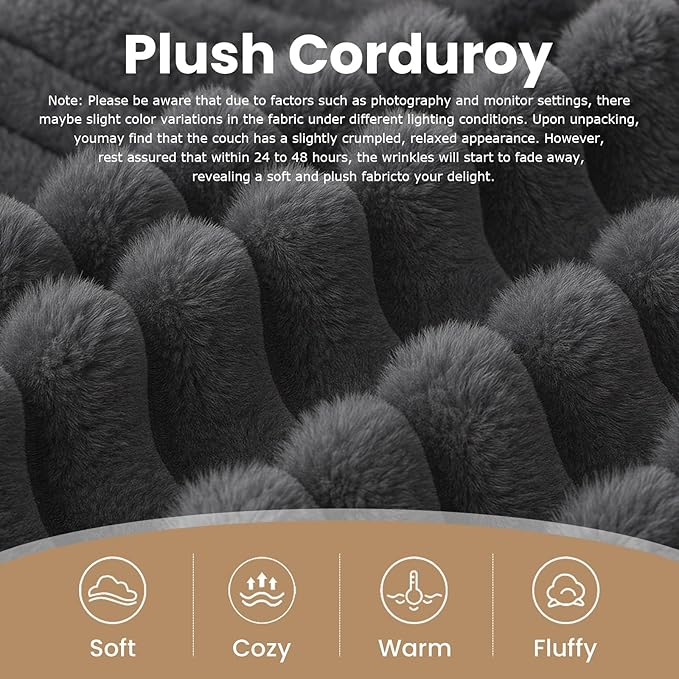104 Inch Cloud Couch SectionalCorduroy Boneless Couches for Living RoomL-Shaped Modular Sectional Sofa with Removable Ottoman and Deep SeatNo Assembly RequiredGrey