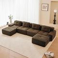 Hommoo 153 Oversized Sectional Sofa Modular U Shaped Couch with Ottoman Comfy Corduroy Couches with Deep Seat 6 Seat Convertible Boneless Sofa for Living Room No Assembly Required Brown