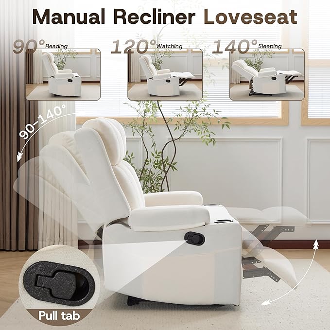 55 Loveseat Recliner Sofa with Cup Holders Manual Double Reclining Couch in Chenille Fabric Wide Seat &amp Side Pockets for Living Room Small Spaces Apartment and RV