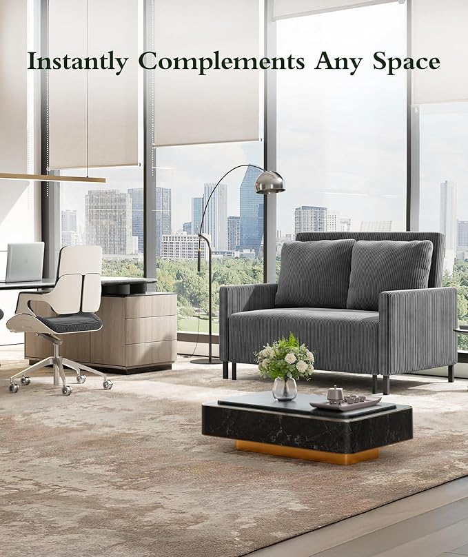 Corduroy Convertible Sofa Bed 47 Loveseat Sleeper Sofa Pull out Couch 618lbs Capacity Modern Sleeper Couch Bed 2 Fluffy Pillows Included Small Couches for Small Spaces/Apartment/Office Grey