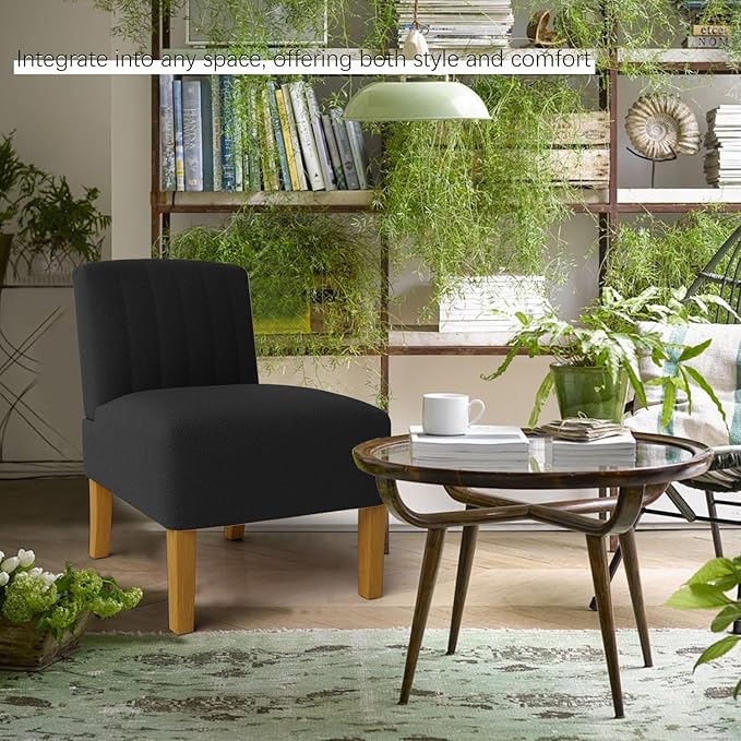 Gaussen Armless Accent Chairs for Living Room Modern Slipper Chair Living Room Chairs with Solid Wood Legs Makeup Vanity Chair Fabric Comfy Upholstered Arm Chair Accent Chair Side ChairNero