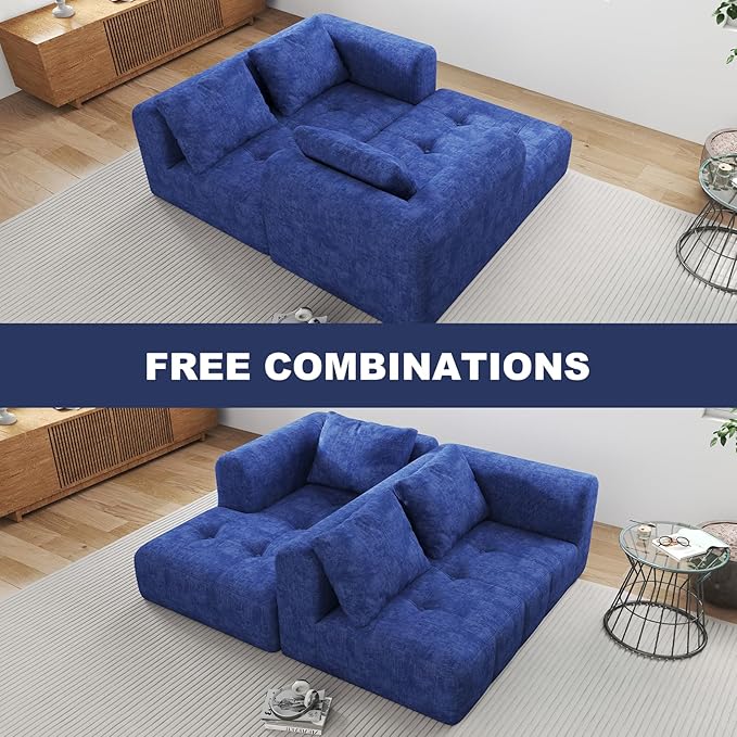 105 Modular Sectional Sofa Boneless Couch for Living Room Cloud Sectional Couch with Deep Seat L-Shape Sofa Upholstered Couches for Living Room Bedroom No Assembly Required Blue (Slub Fabric)