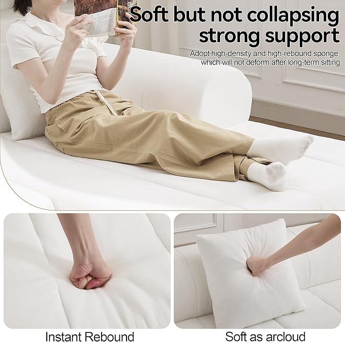 119'' Curved Boneless Sofa Couch 3 Seat Cloud L Shaped Deep Seat Couches for Living Room No Assembly Modular Sofa with Right Chaise Lounge White