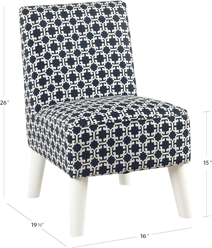 HomePop Youth Modern Armless Slipper Chair Indigo and White Lattice