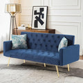 Futon Sofa Bed Convertible Futon Couch with Adjustable Backrest 68.31” Folding Sofa Bed with 2 Pillows &amp Metal Legs Sleeper Loveseat with Armrest for Home Office Blue